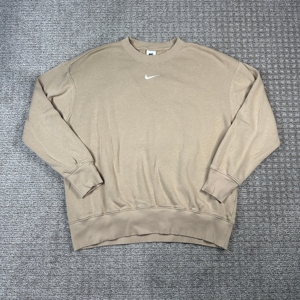 Y2K Nike Womens Crewneck Sweatshirt Tan Beige Embroidered Swoosh Size Medium